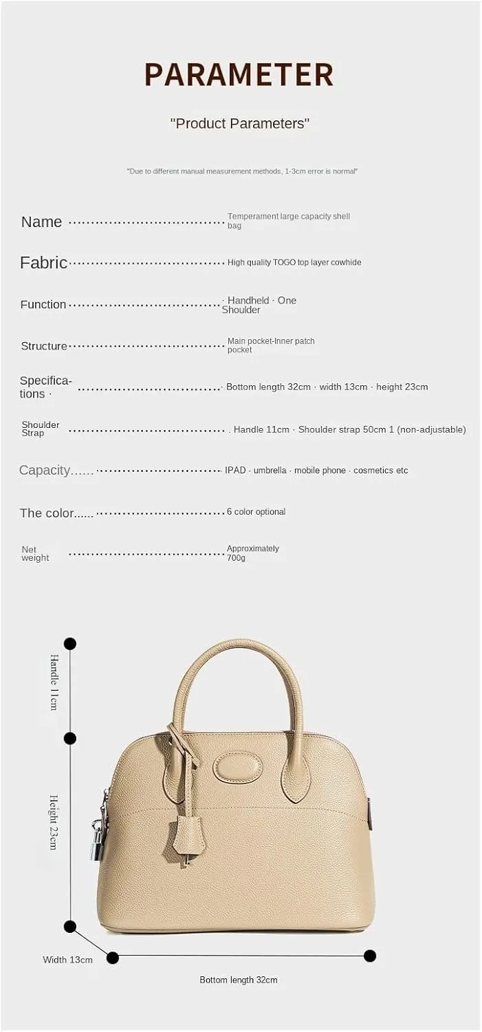 -Shell Bag with Detachable Strap and Hardware Lock Women's Genuine Top-Grade cowhide Leather Handbags