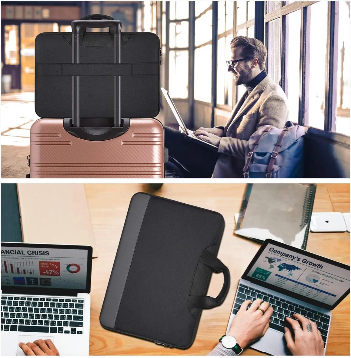 11.6-12.9 Inch Waterproof Laptop Bag Sleeve for Women Men Business Briefcase with Organizer for Acer Chromebook Spin 311, Lenovo Chromebook C330, Samsung Chromebook 4, HP ASUS Dell Surface Case, Black