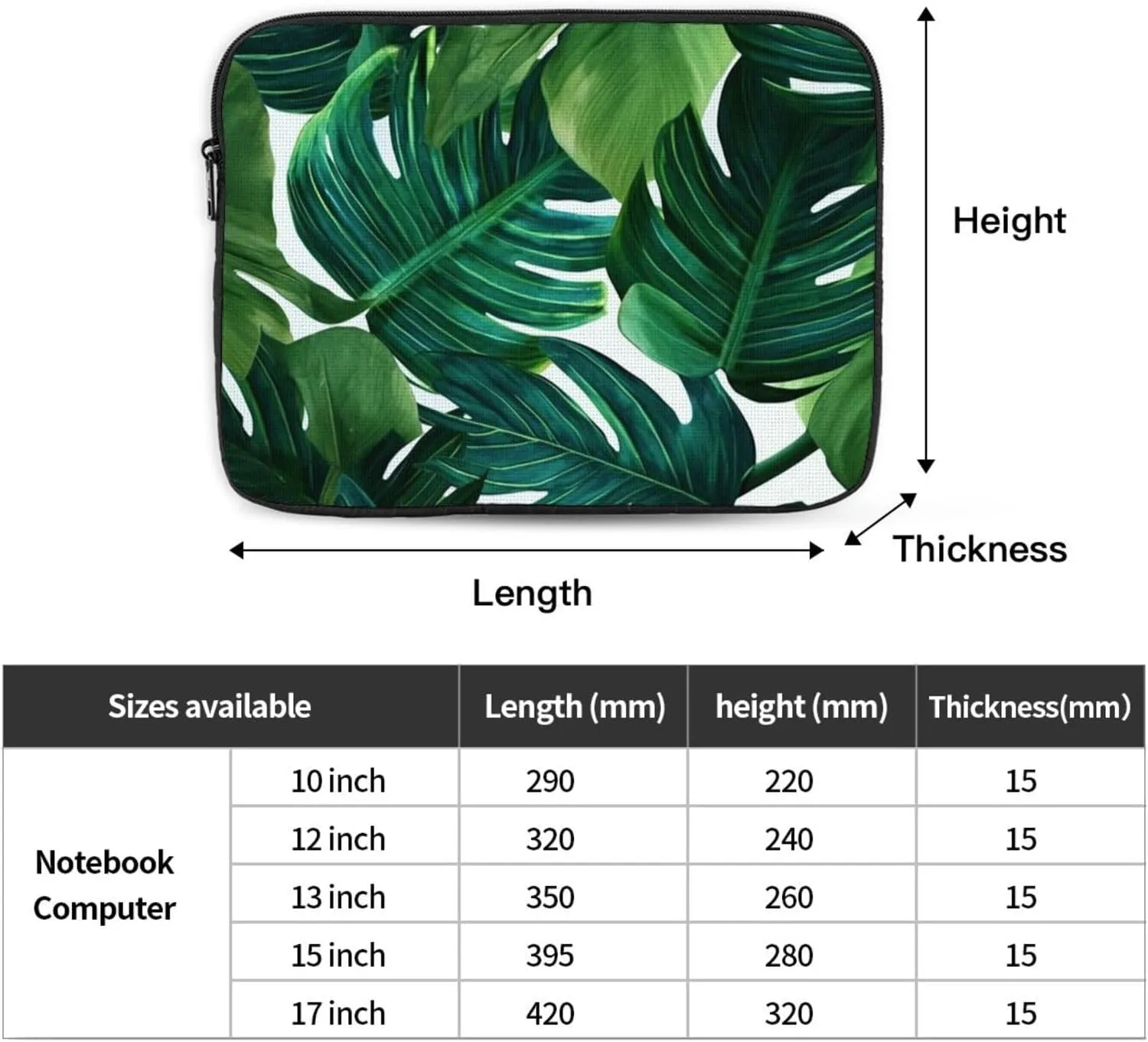 12 Inch Laptop Sleeve Bag Waterproof Shockproof Laptop Case Bag Banana Leaves Computer Skin Bags Lightweight Tablet Carrying Case