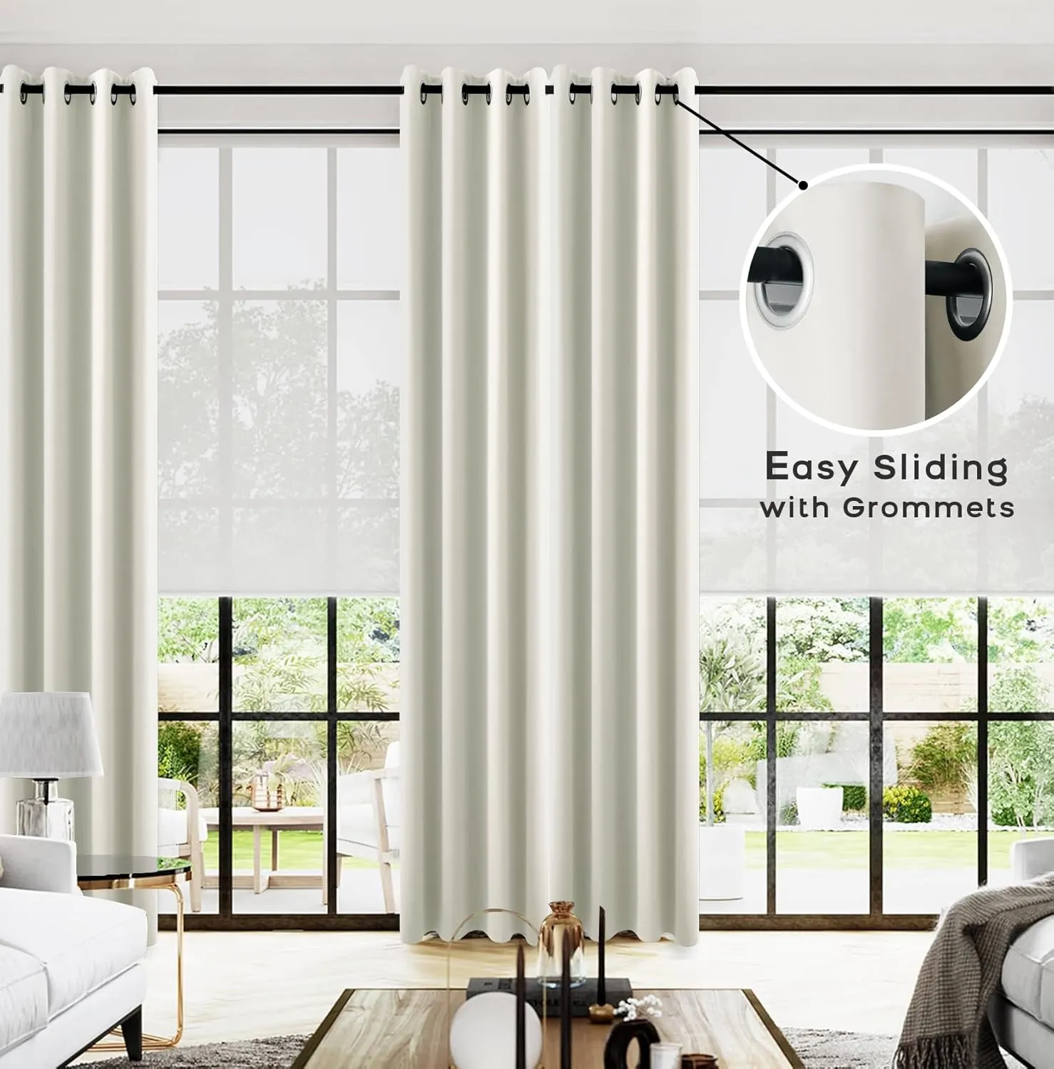 120 Inches Extra Long Curtains for Living Room 2 Panels Grommet Darkening Insulated Thermal 90% Blackout Drapery Tall Ceiling Curtain for Large Big Window Treatments Ideas Drapes,Cream/Off White/Ivory