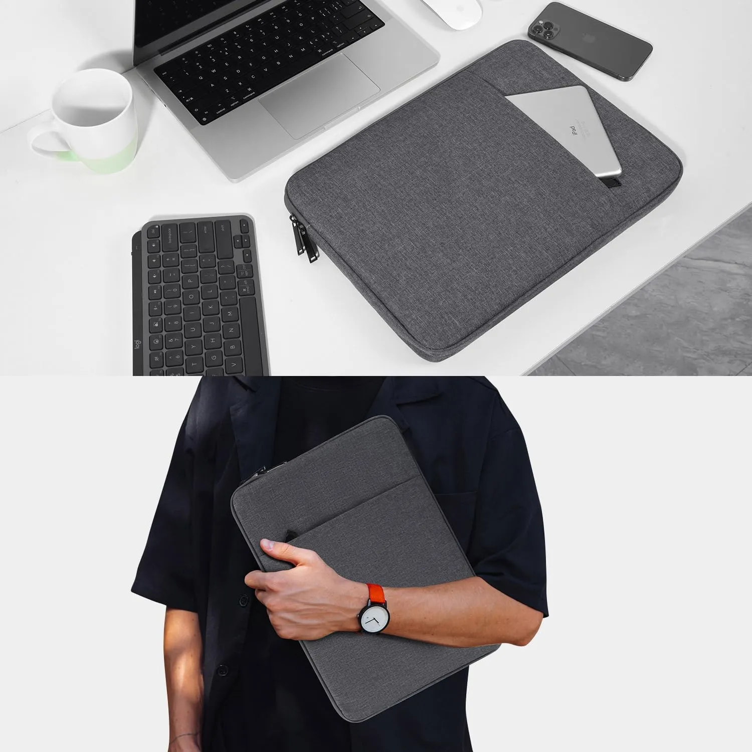 15 inch Laptop Sleeve Case for 2025 2024 MacBook Air 15 inch with Apple M2 M3 M4 Chip A2941 A3114 A3241, Water-Resistant Shockproof Carrying Bag Cover -Space Gray
