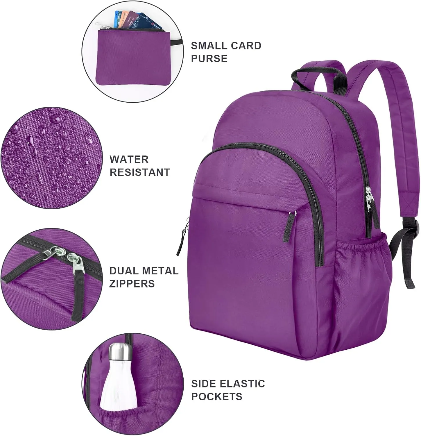 15.6 inch Basic Backpack for Men, Travel Backpacks Carry on, Water Resistant School Backpacks for Teens, College Back Pack Bookbag for Boys Girls, Work Backpack for Women (Purple)