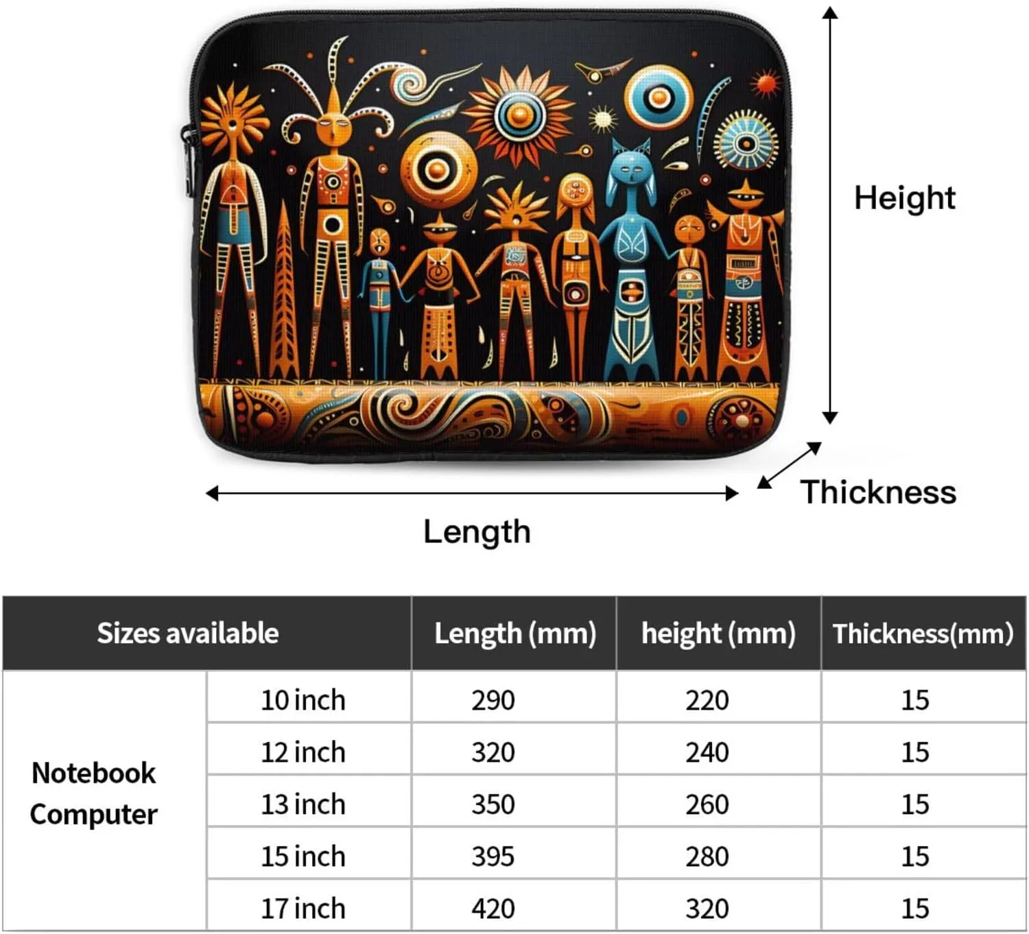 17 Inch Laptop Case Computer Sleeve Shockproof Water-Resistant Notebook Case Bag for Business Travel and Daily Use Primitive Totem Prints