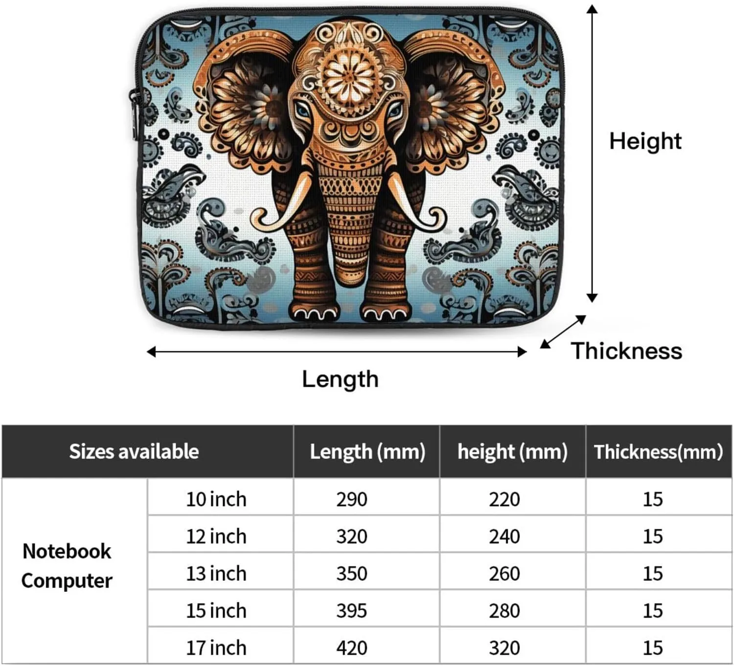 17 Inch Laptop Sleeve Bag Waterproof Shockproof Laptop Case Bag Elephant Pattern Computer Skin Bags Lightweight Tablet Carrying Case