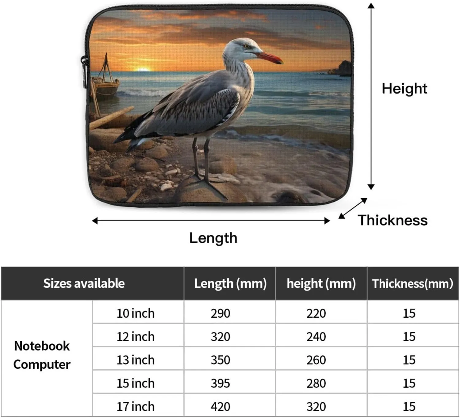 17 Inch Laptop Sleeve Bag Waterproof Shockproof Laptop Case Bag Seagull Computer Skin Bags Lightweight Tablet Carrying Case