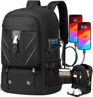 17.3 Inch Travel Laptop Backpack with Shoe Compartment,50L Carry on Flight Approved Backpacks Multiple Compartments,Water Resistant Anti Theft Bag with USB Charging Port,for Men Women
