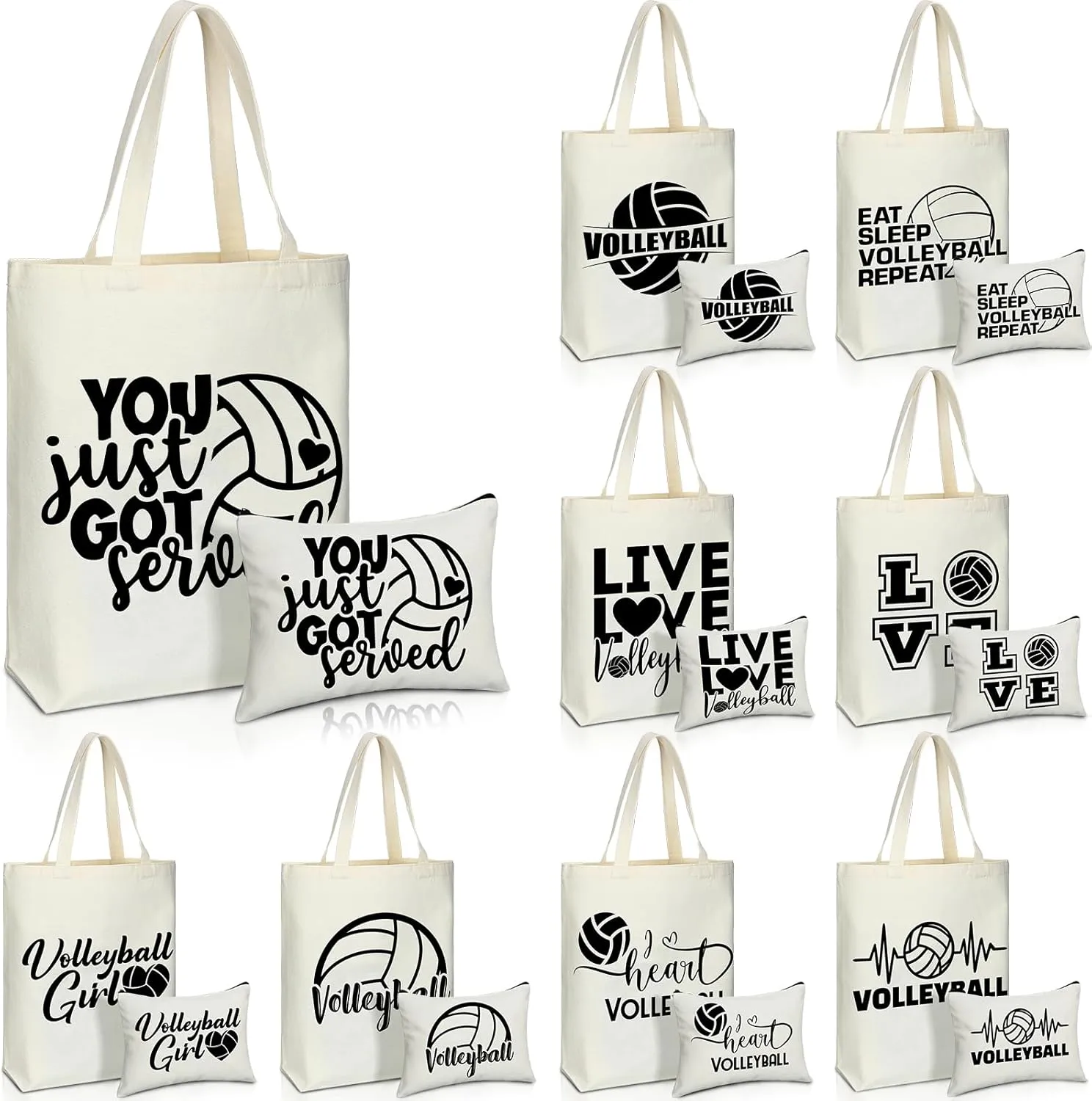 18 Pcs Volleyball Basketball Gifts Cosmetic Bag Canvas Tote Bags Set for Teen Makeup Players Teams(Volleyball)