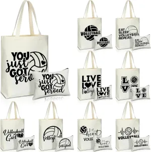 18 Pcs Volleyball Basketball Gifts Cosmetic Bag Canvas Tote Bags Set for Teen Makeup Players Teams(Volleyball)