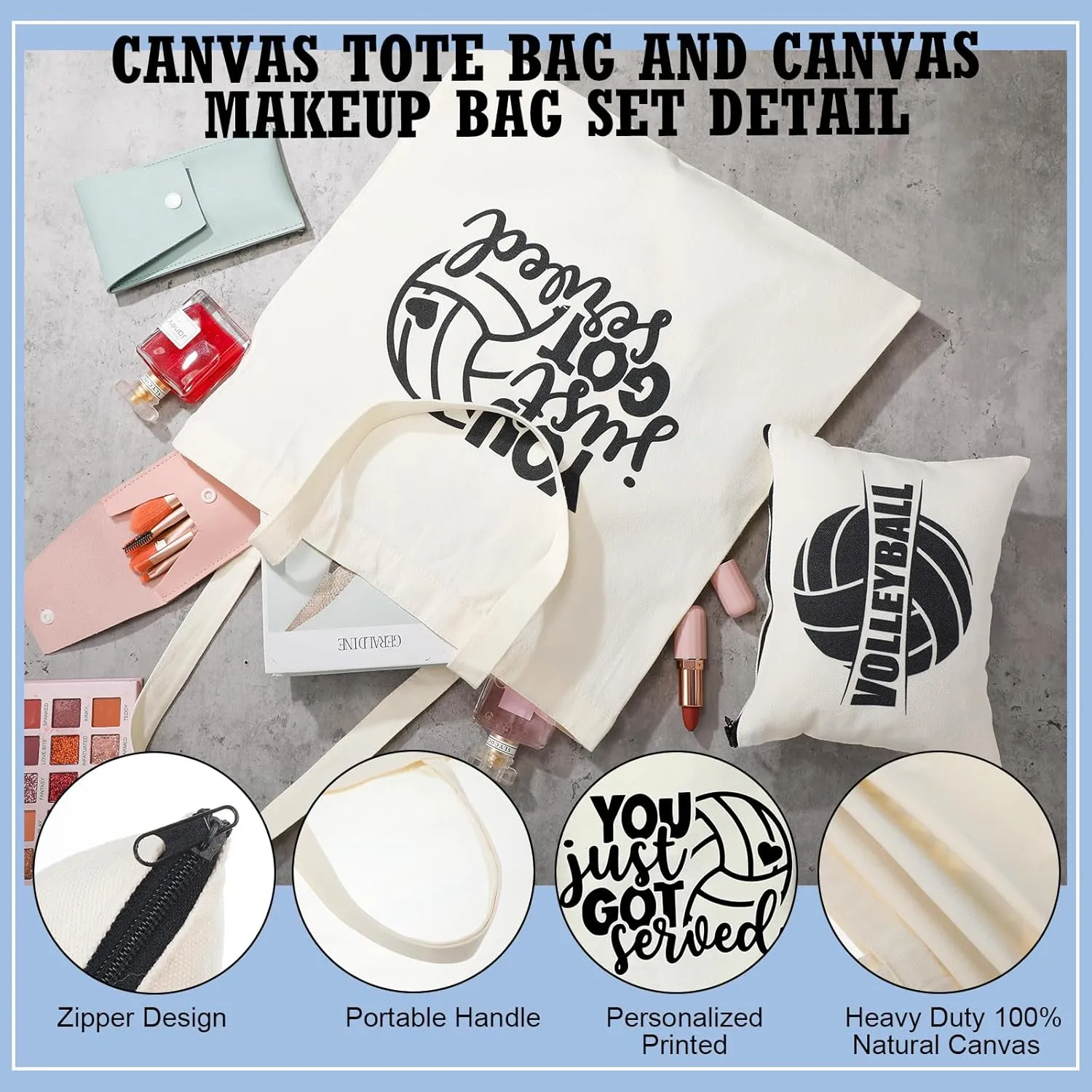 18 Pcs Volleyball Basketball Gifts Cosmetic Bag Canvas Tote Bags Set for Teen Makeup Players Teams(Volleyball)