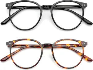 2 Pack Blue Light Blocking Glasses for Women Men, Round Computer Gaming Eyeglasses Anti Eyestrain & UV Glare RF6213 (Black   Coco Tortoise Circle Frame)