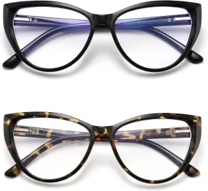 2 Pack Cat Eye Blue Light Blocking Glasses for Women Trendy TR90 Frame Anti Blue Ray Eyesatrain Computer Eyeglasses