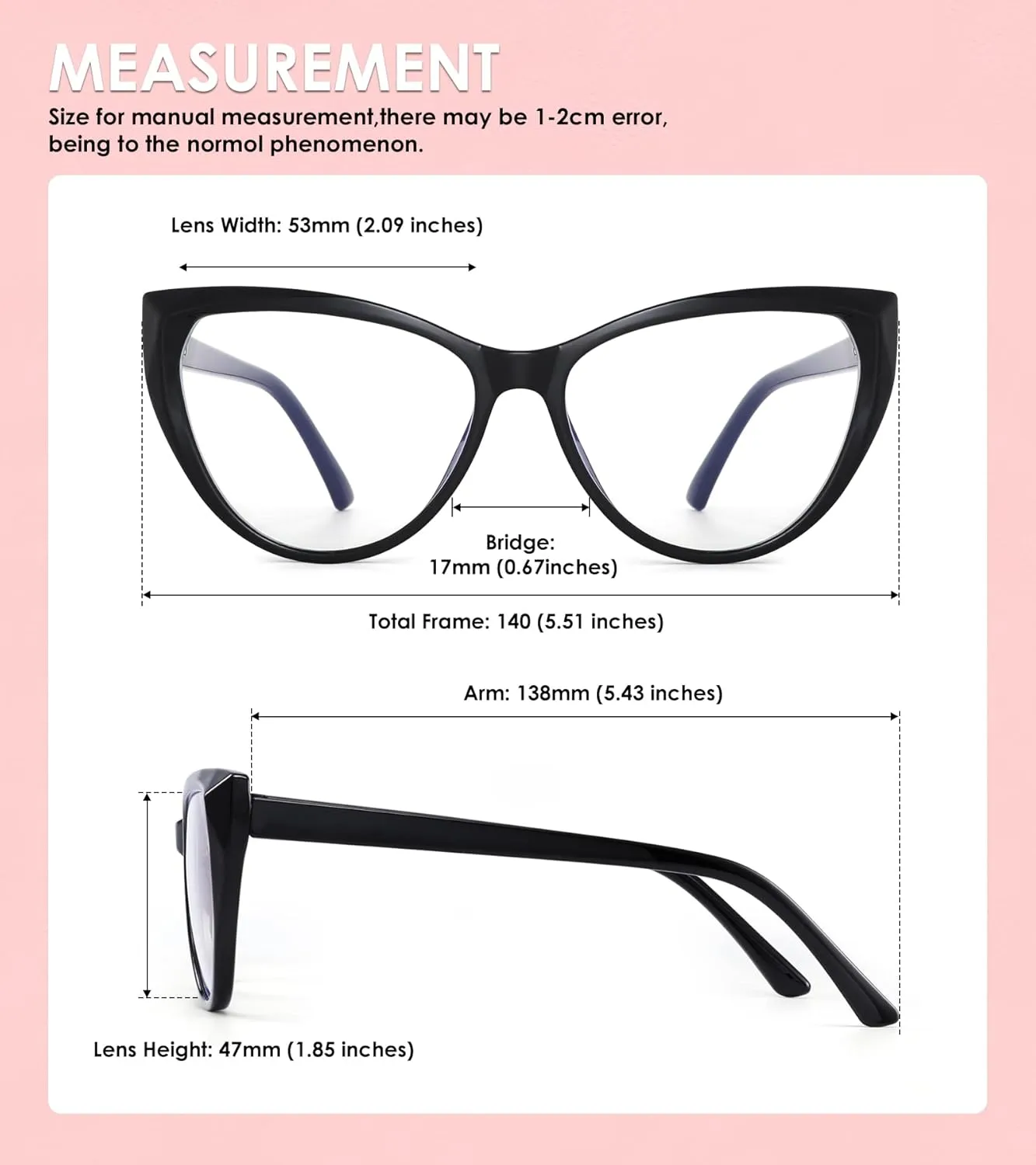 2 Pack Cat Eye Blue Light Blocking Glasses for Women Trendy TR90 Frame Anti Blue Ray Eyesatrain Computer Eyeglasses