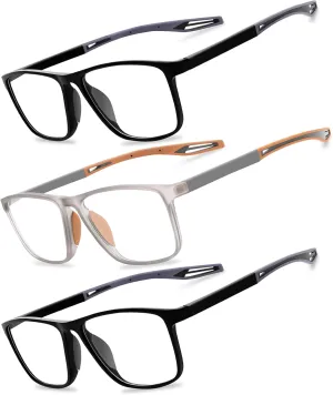 2 Pack Reading Glasses for Men，Sports Style Blue Light Blocking Readers with Anti Glare Filter Lightweight Eyeglasses