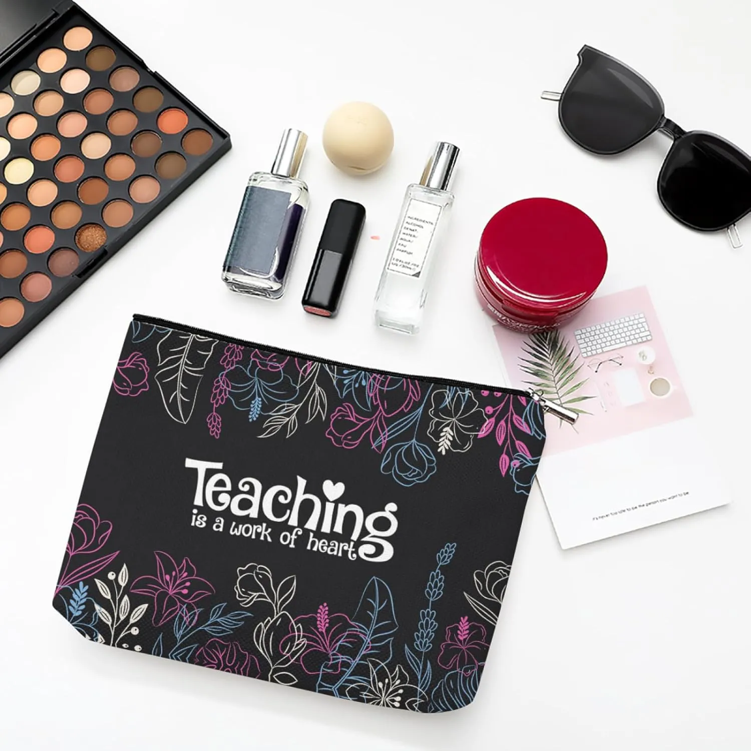 2 Pcs Teacher Appreciation Gifts Set for Women Teacher Canvas Tote Bag with Makeup Bag Reusable Grocery Bag