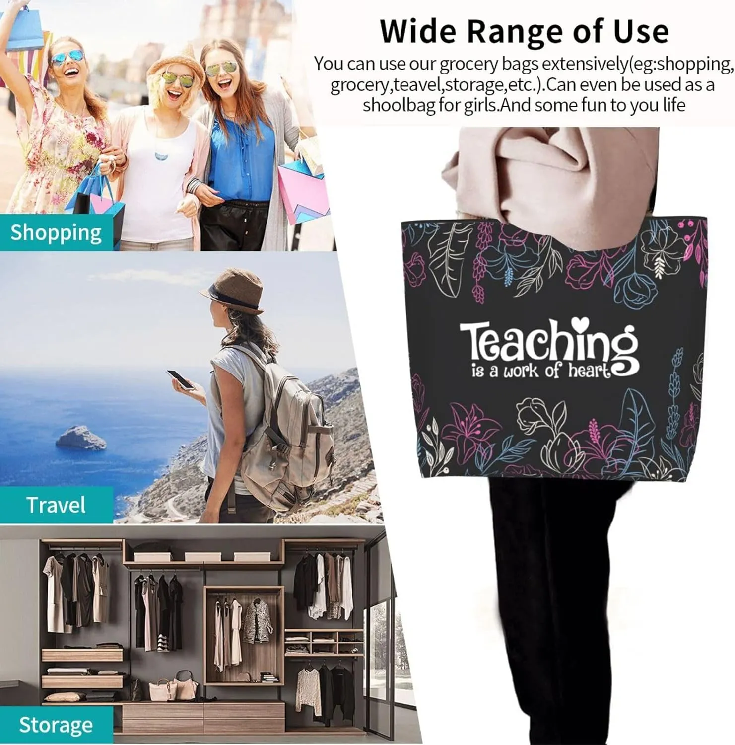 2 Pcs Teacher Appreciation Gifts Set for Women Teacher Canvas Tote Bag with Makeup Bag Reusable Grocery Bag