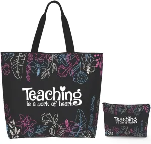 2 Pcs Teacher Appreciation Gifts Set for Women Teacher Canvas Tote Bag with Makeup Bag Reusable Grocery Bag