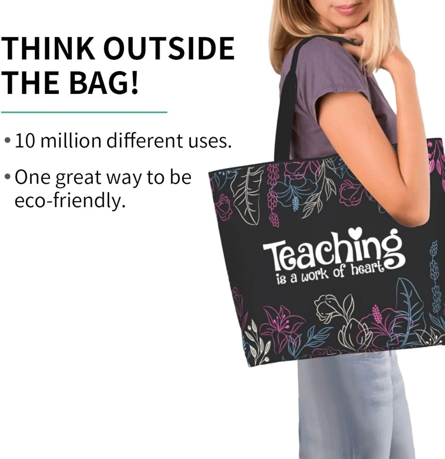 2 Pcs Teacher Appreciation Gifts Set for Women Teacher Canvas Tote Bag with Makeup Bag Reusable Grocery Bag
