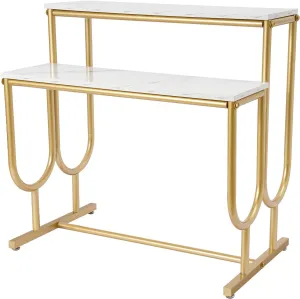 2 Tier Shoe Handbag Display Stand, Metal and Solid Wood Display Table Clothing Store Display Rack Modern Standing Display Riser Shelf for Homes Stores, 31.5x18.9x31.5 Inch