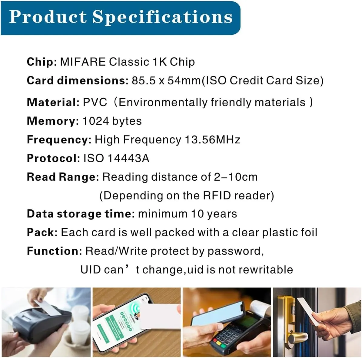 200 Pieces MIFARE NFC MIFARE RFID Classic 1K chip 13.56MHZ PVC Card Smart Card IC Card Proximity Encryption Logic Card