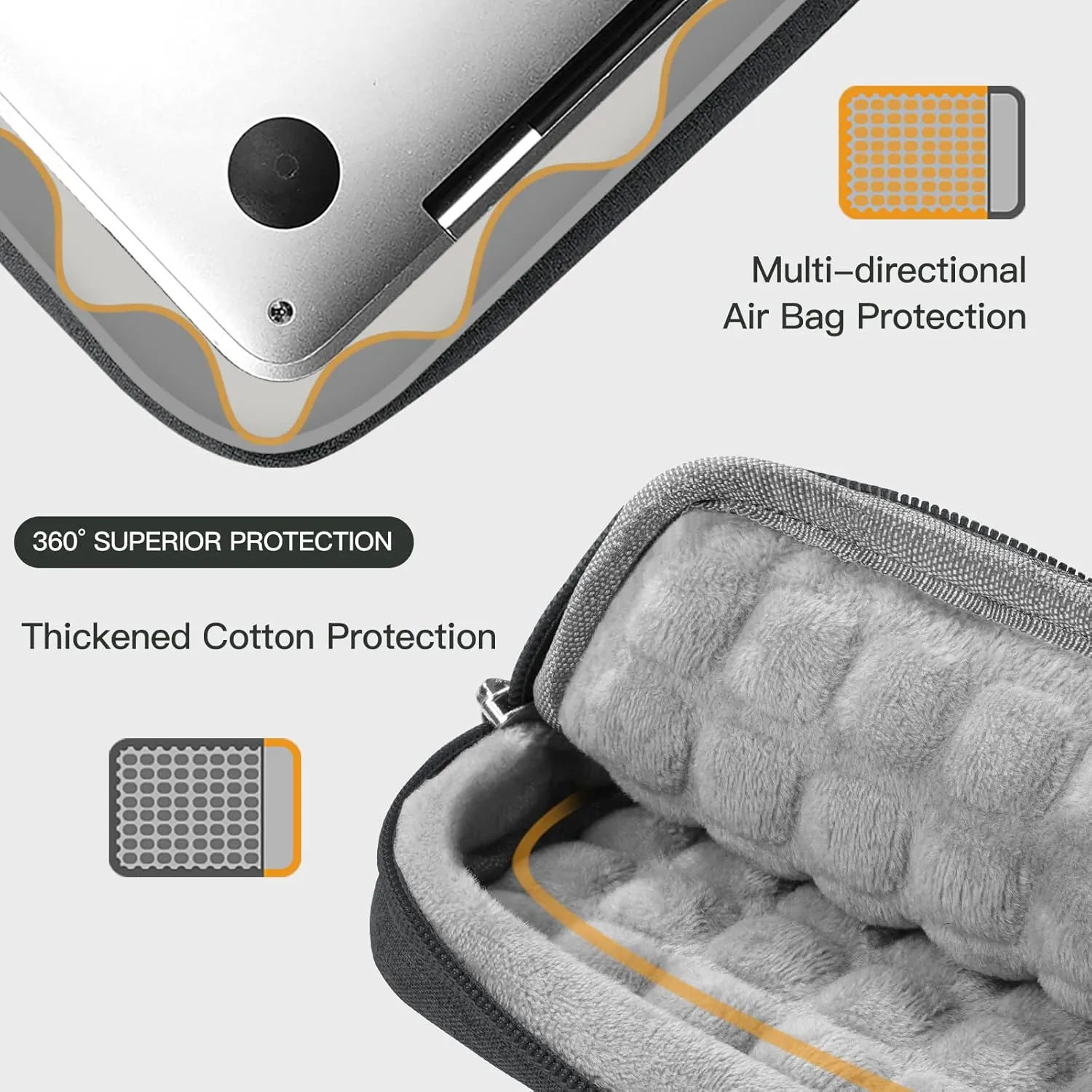 360° Protective Laptop Sleeve for 15-inch New MacBook Air, 16-inch MacBook Pro/Max M4/M3/M2/M1 A2991 A2780 A2485 A2141, Shockproof, Splash-Resistant Bag Case with Accessory Pocket, Grey