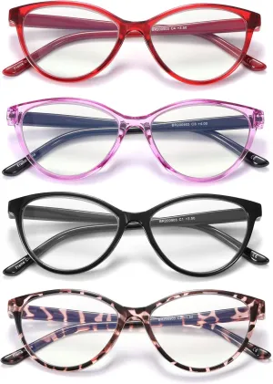 4 Pack Reading Glasses Blue Light Blocking for Women,Designer Cat Eye Frame Ladies Computer Readers,Anti Glare/UV Ray Eyeglasses 1.75