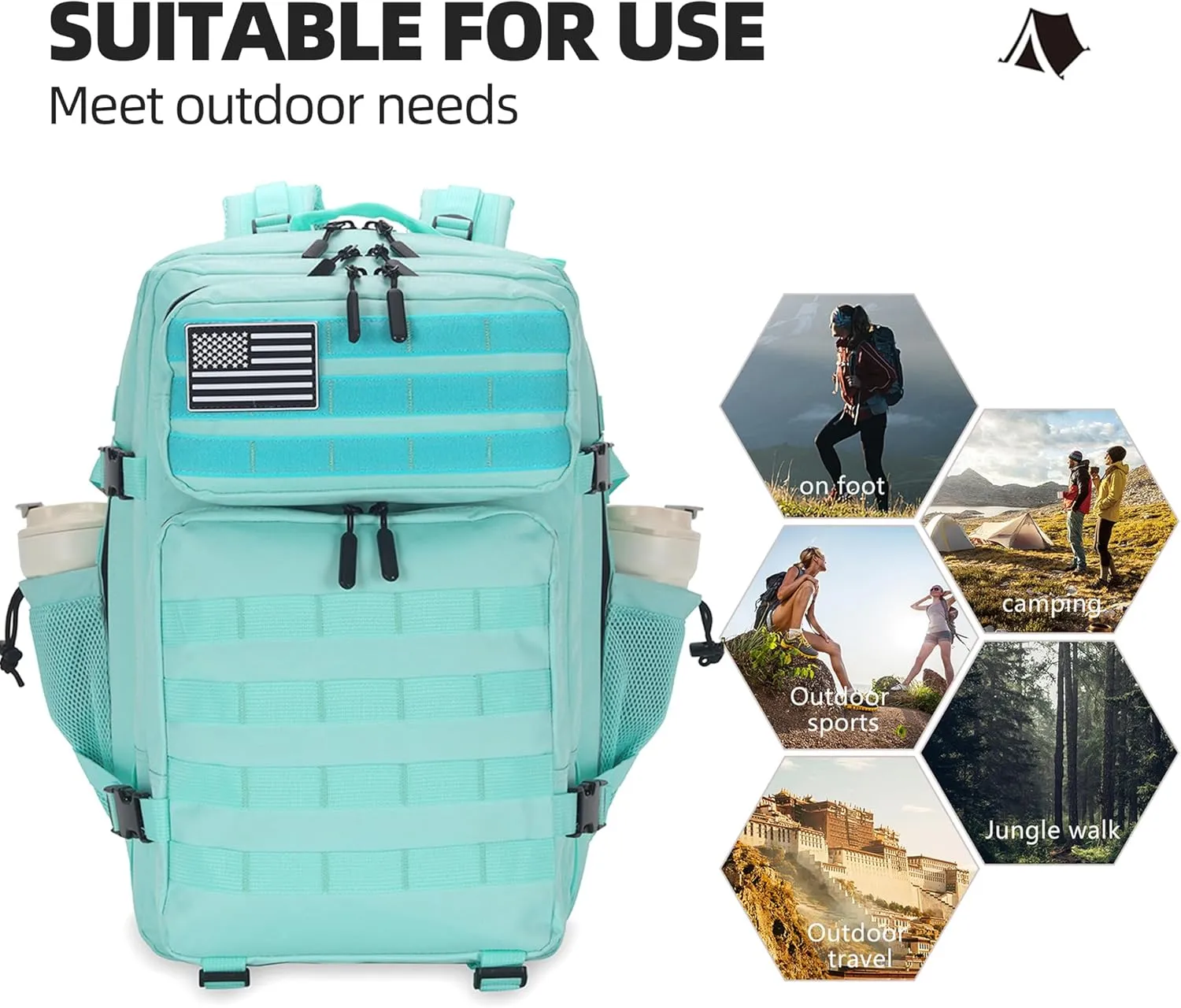 45L Tactical Assault Backpack 3 day assault pack with Molle Waterproof backpack Rucksack for Tactical Backpacks (Mint Green)