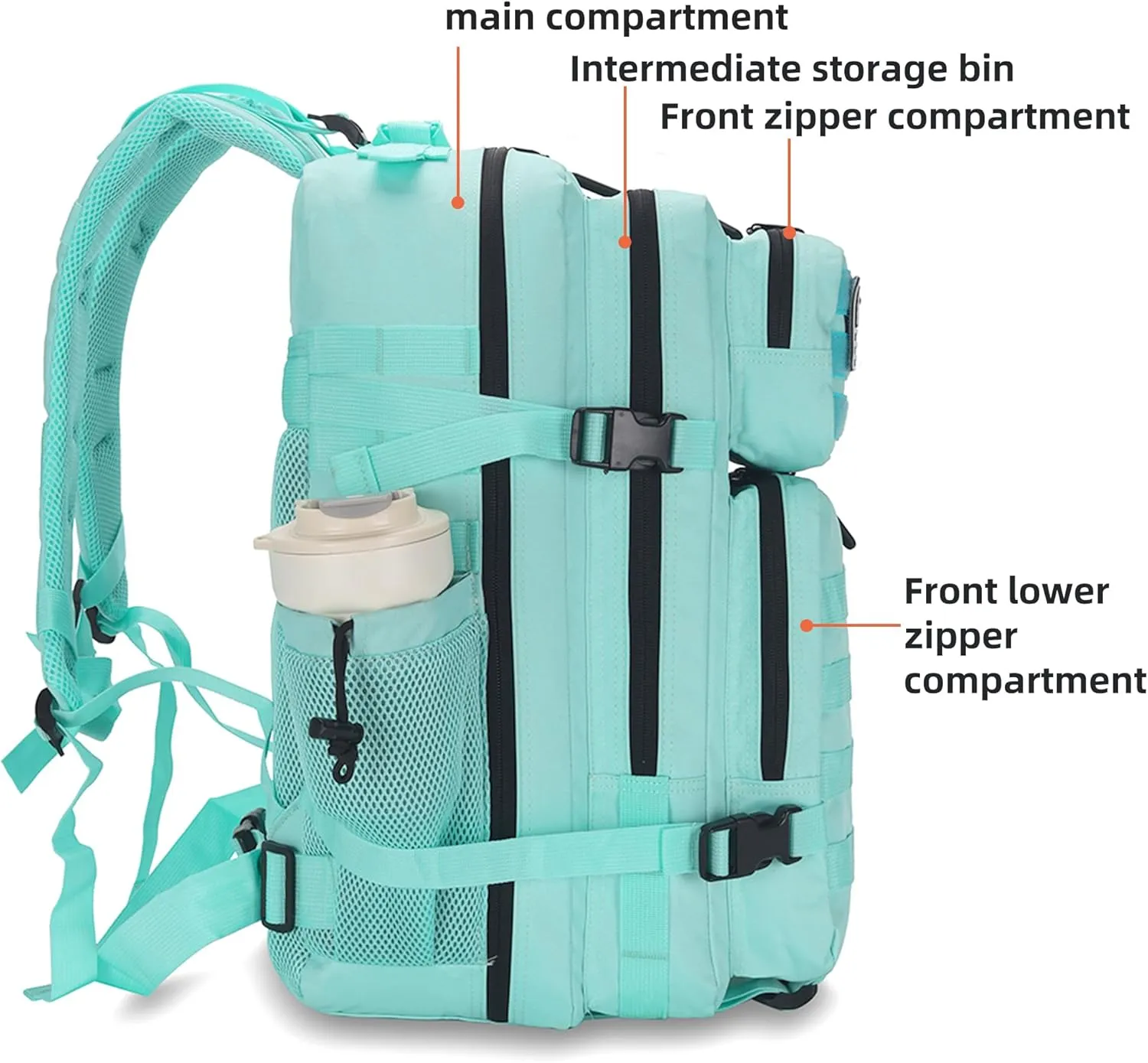45L Tactical Assault Backpack 3 day assault pack with Molle Waterproof backpack Rucksack for Tactical Backpacks (Mint Green)
