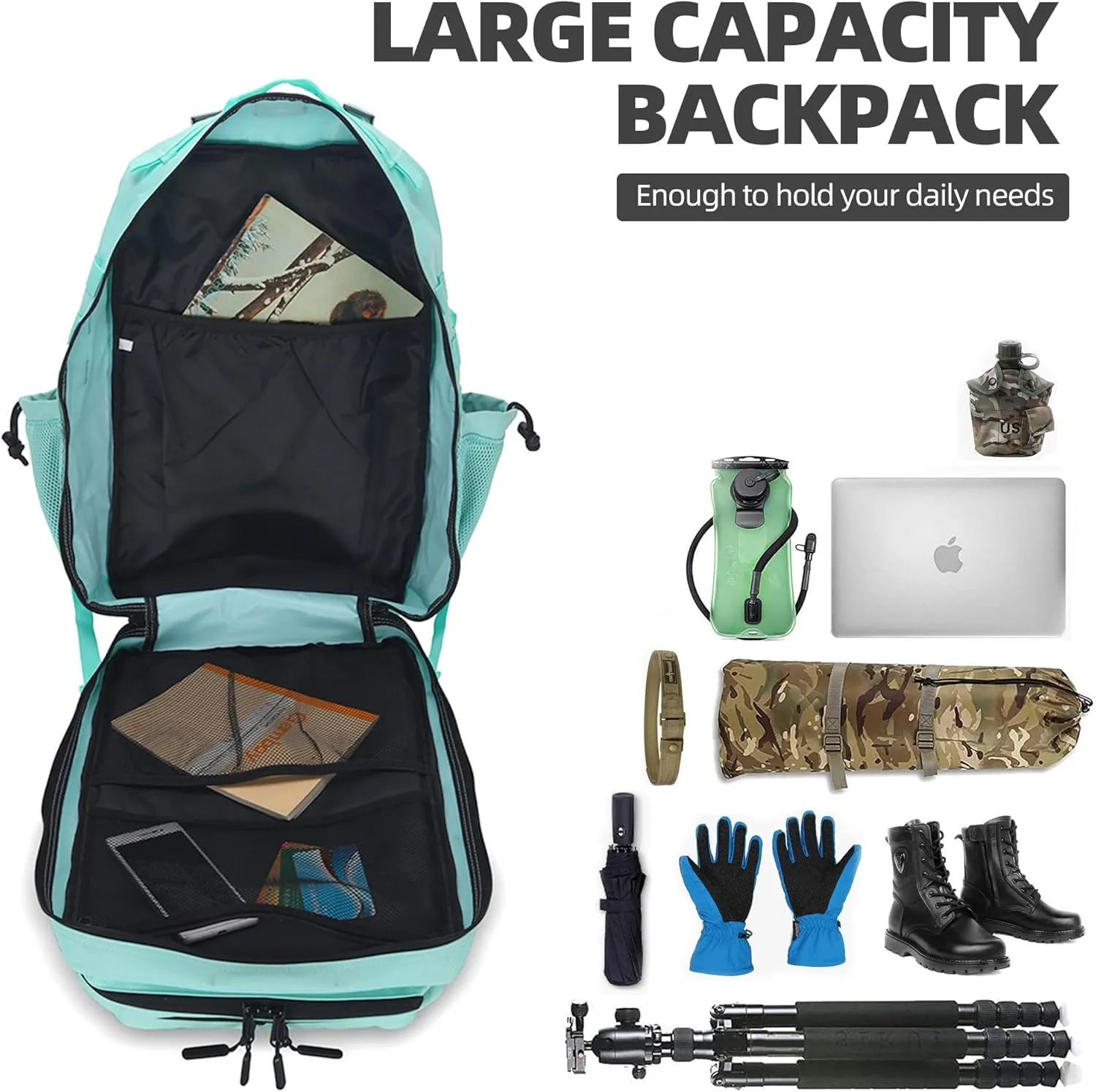 45L Tactical Assault Backpack 3 day assault pack with Molle Waterproof backpack Rucksack for Tactical Backpacks (Mint Green)
