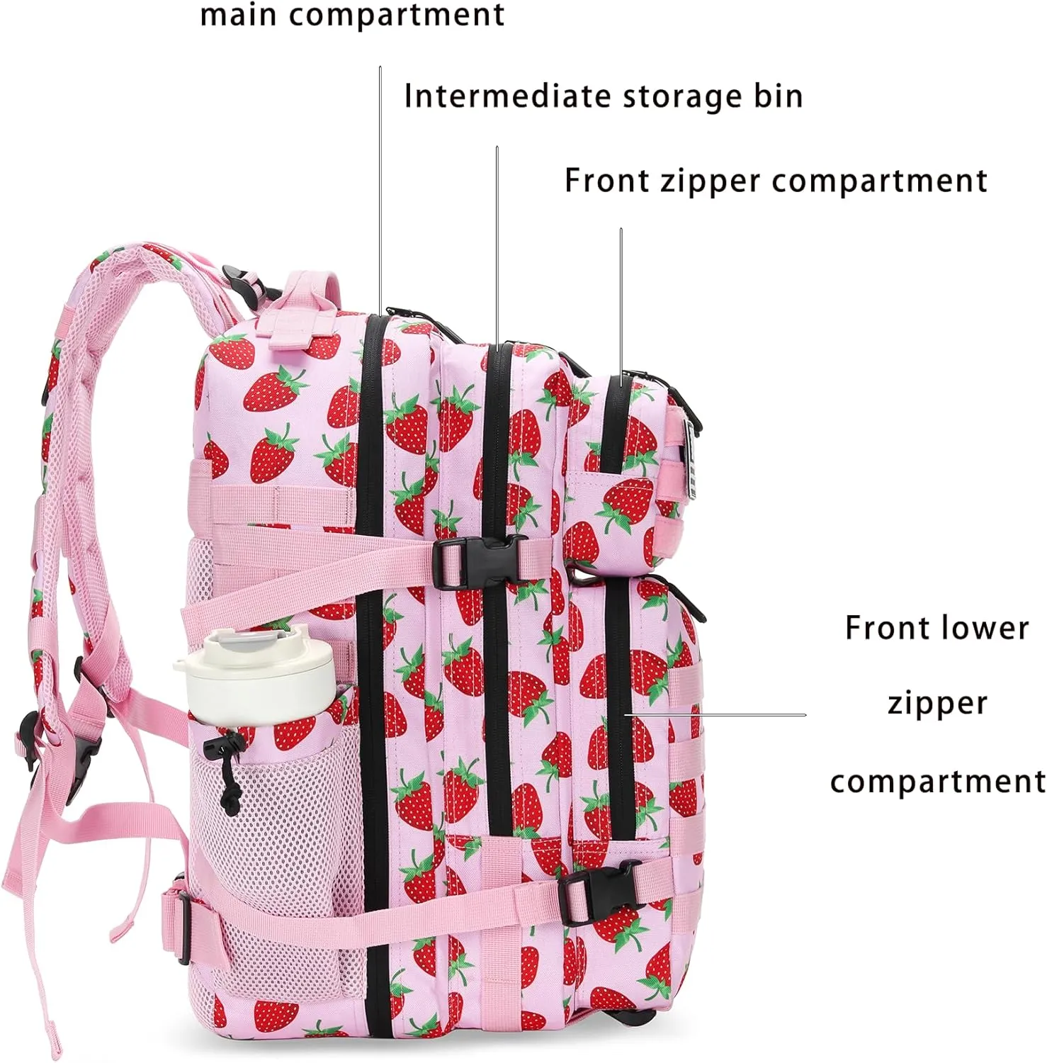 45L Tactical Assault Backpack 3 day assault pack with Molle Waterproof backpack Rucksack for Tactical Backpacks (Strawberry)