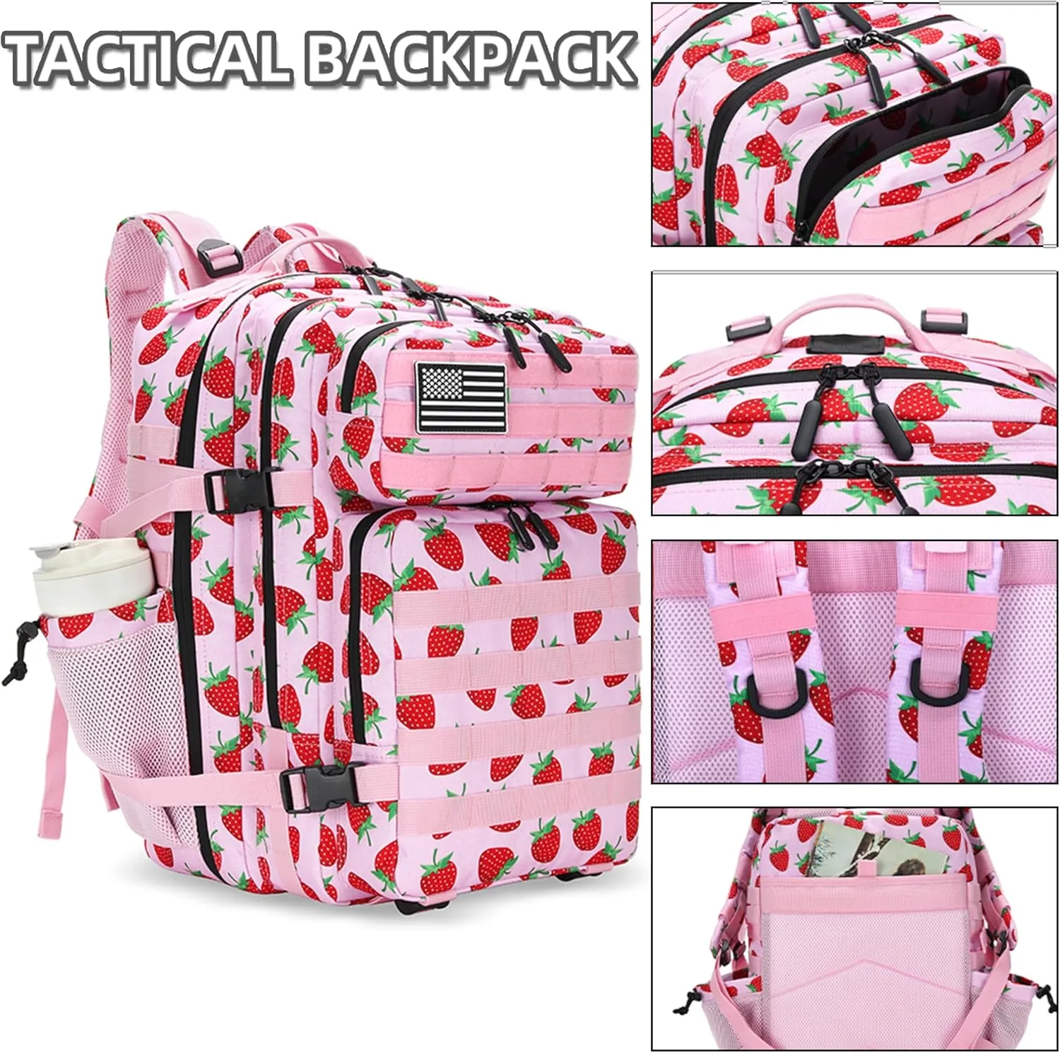 45L Tactical Assault Backpack 3 day assault pack with Molle Waterproof backpack Rucksack for Tactical Backpacks (Strawberry)