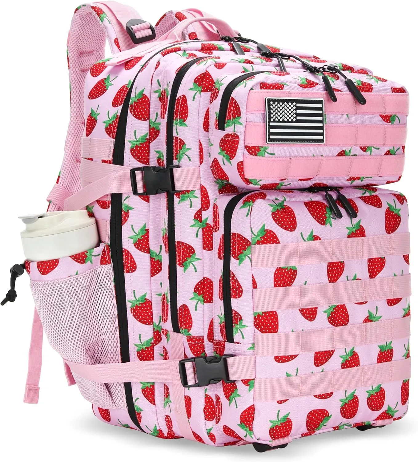 45L Tactical Assault Backpack 3 day assault pack with Molle Waterproof backpack Rucksack for Tactical Backpacks (Strawberry)