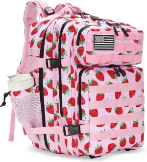 45L Tactical Assault Backpack 3 day assault pack with Molle Waterproof backpack Rucksack for Tactical Backpacks (Strawberry)