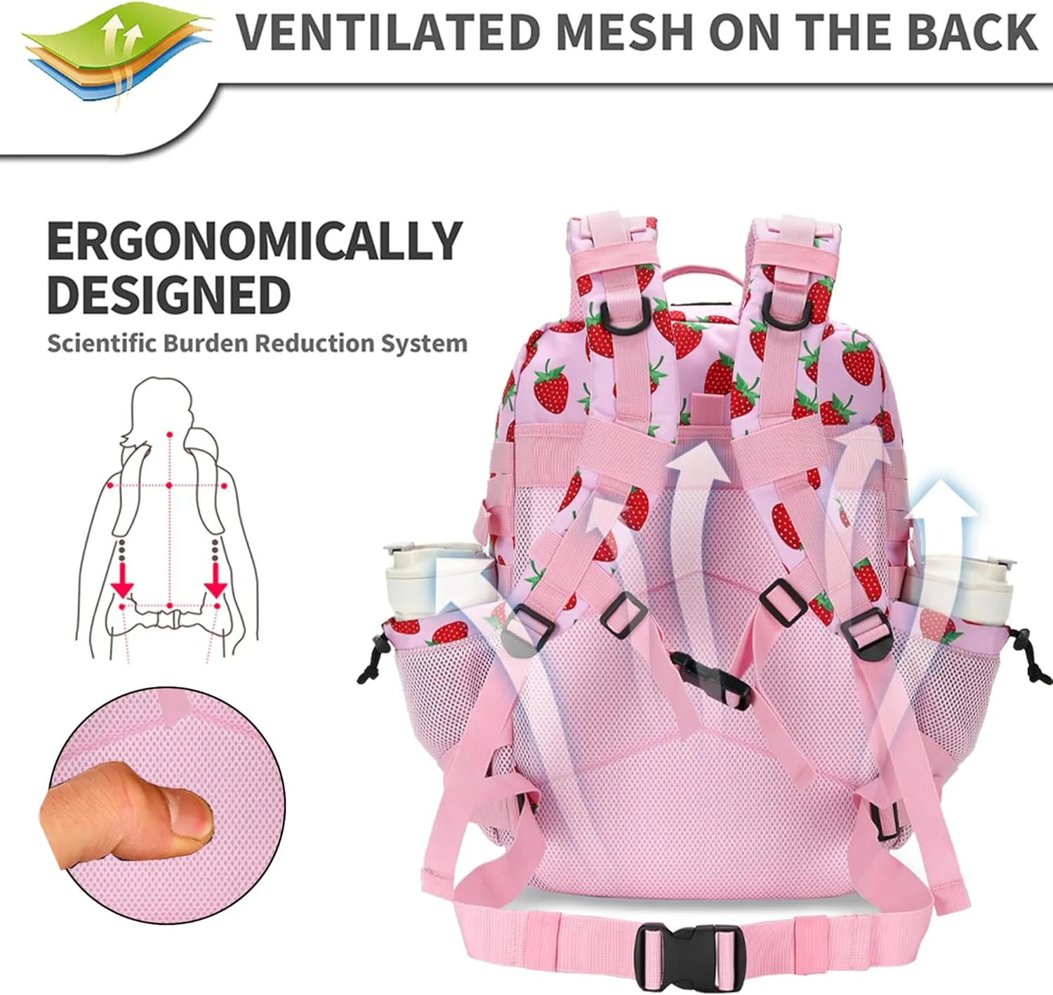 45L Tactical Assault Backpack 3 day assault pack with Molle Waterproof backpack Rucksack for Tactical Backpacks (Strawberry)