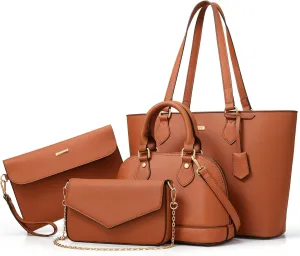 4PCS Women Fashion Handbags Purses Wallet Shoulder Bags Casual Tote Bag Crossbody Bags, Handbag Set Gift for Ladies Girls