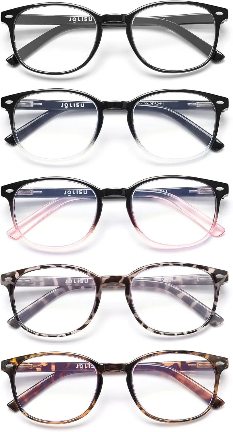 5 Pack Reading Glasses For Women, Blue Light Blocking Computer Reader Spring Hinge Eyeglasses (2.00)