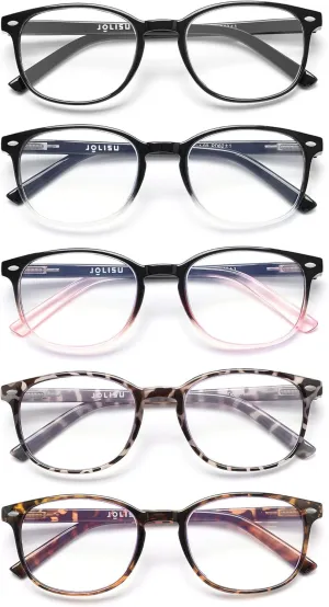 5 Pack Reading Glasses For Women, Blue Light Blocking Computer Reader Spring Hinge Eyeglasses (2.00)