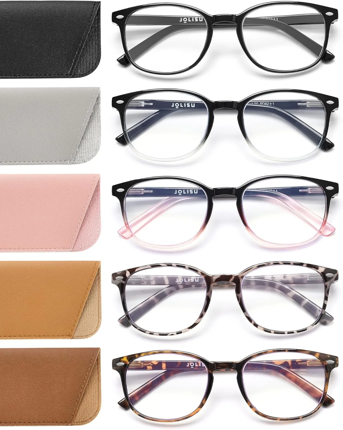 5 Pack Reading Glasses For Women, Blue Light Blocking Computer Reader Spring Hinge Eyeglasses