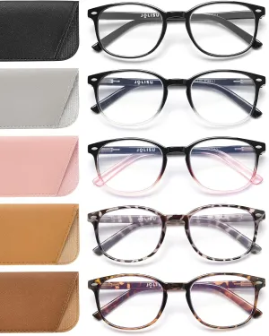 5 Pack Reading Glasses For Women, Blue Light Blocking Computer Reader Spring Hinge Eyeglasses