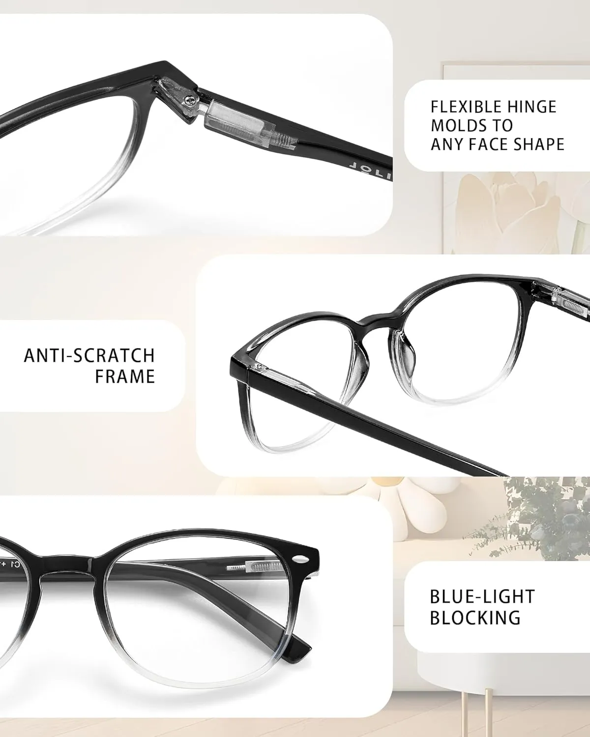 5 Pack Reading Glasses For Women, Blue Light Blocking Computer Reader Spring Hinge Eyeglasses