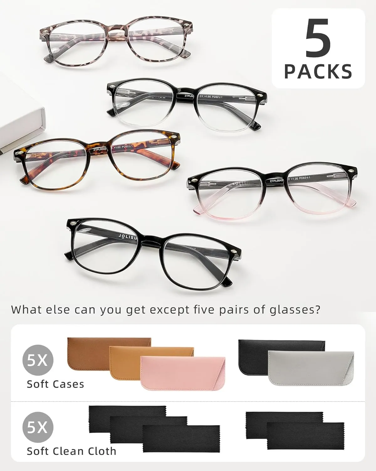 5 Pack Reading Glasses For Women, Blue Light Blocking Computer Reader Spring Hinge Eyeglasses