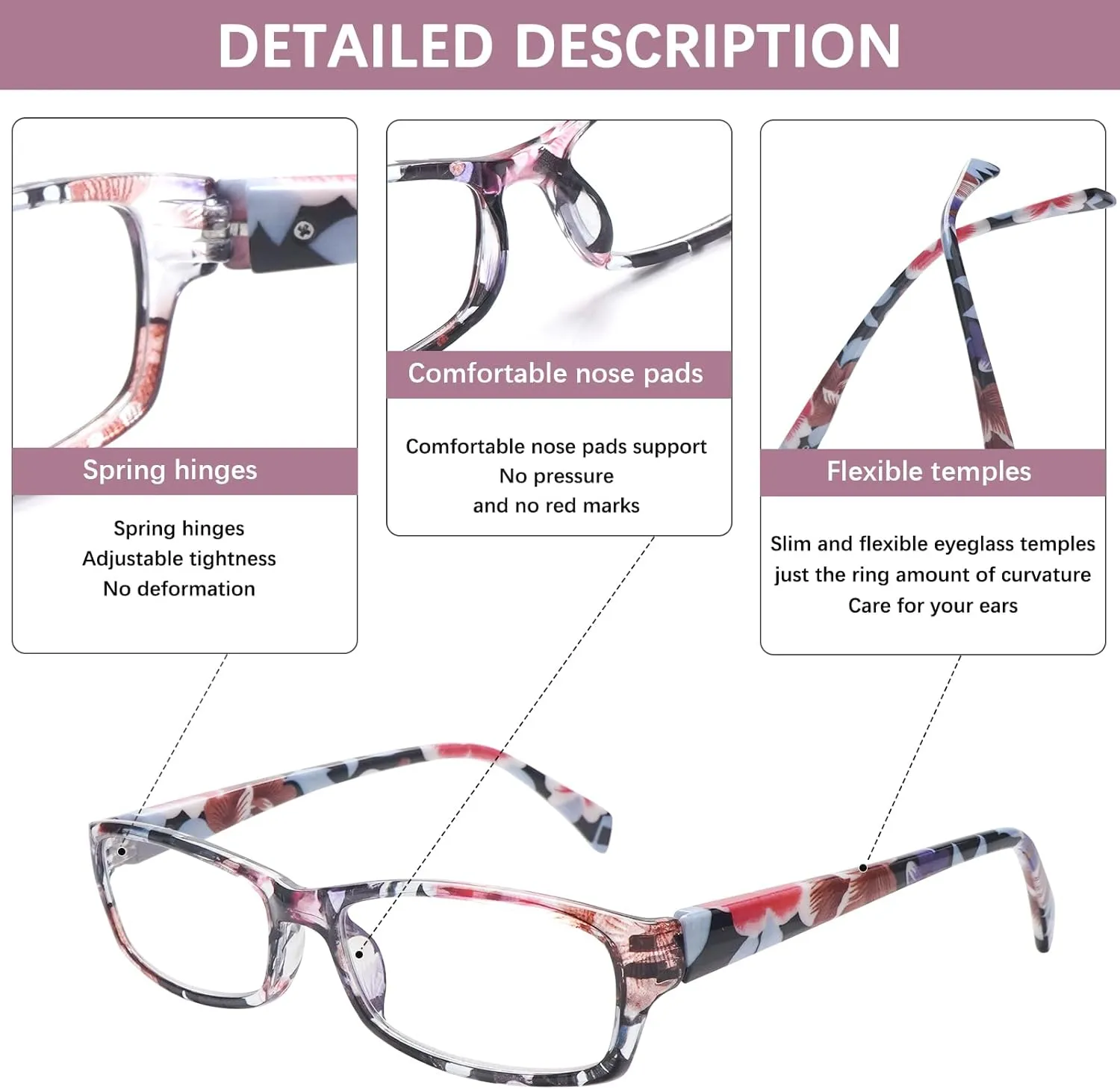 5 Pack Reading Glasses for Women, Blue Light Blocking Computer Readers, Ease Blurry Vision Dry Eyes Anti UV Glare