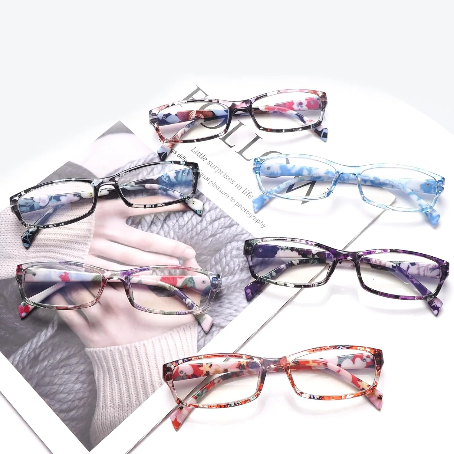 5 Pack Reading Glasses for Women, Blue Light Blocking Computer Readers, Ease Blurry Vision Dry Eyes Anti UV Glare