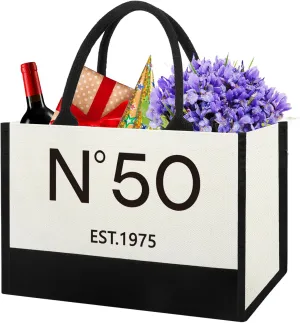 50th Birthday Gifts for Women Tote Bag, 50 Years Old Gifts for Her, Happy 50th Birthday Gifts for Her Turning 50, Vintage 1975 Canvas Birthday Bag