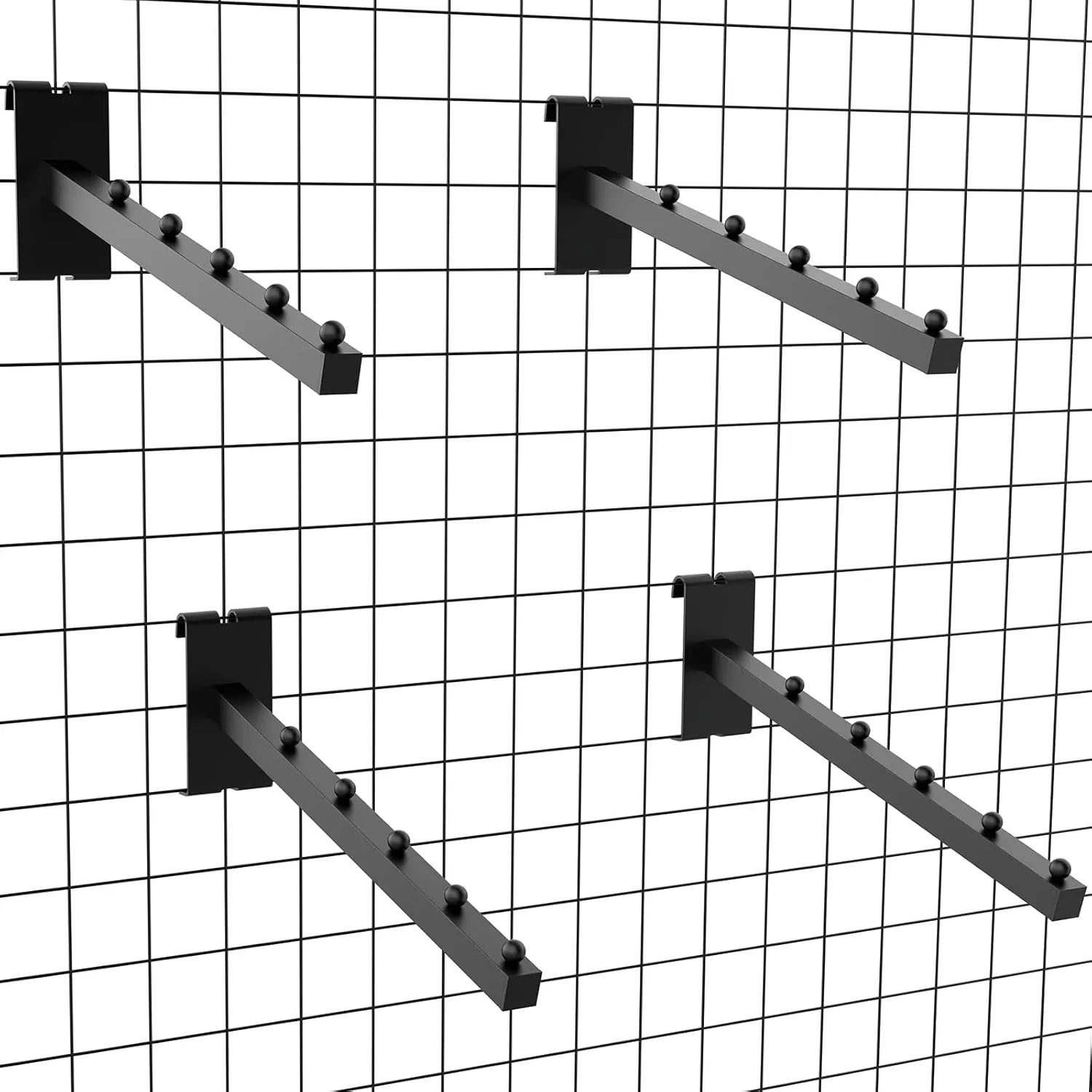 8 Pack Gridwall Waterfall Faceout with 5 Balls 12 Inch Gridwall Clothes Hanger Gridwall Waterfall Faceout Hooks Rectangular Tube Display for Wire Grid and Grid Wall (8, Black)