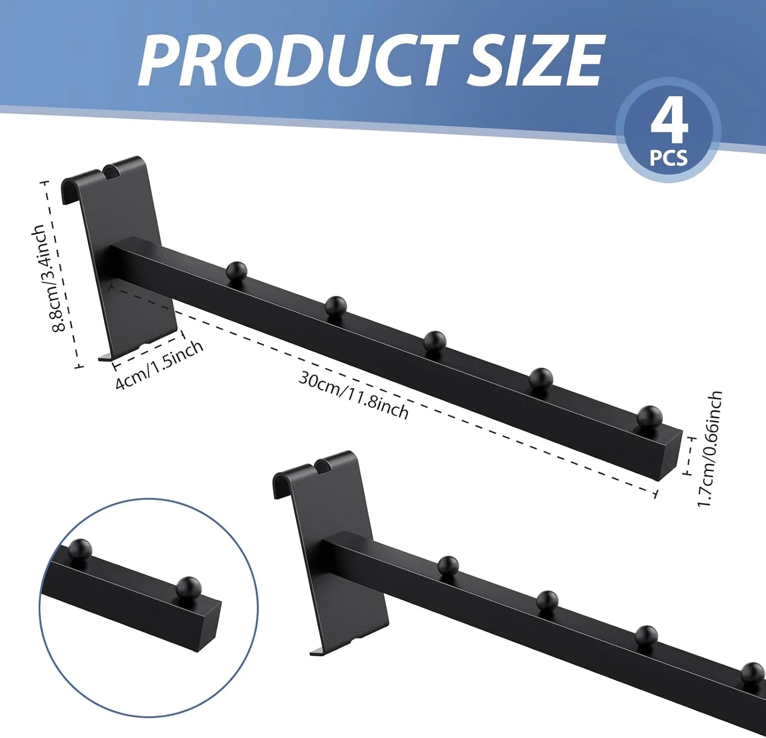 8 Pack Gridwall Waterfall Faceout with 5 Balls 12 Inch Gridwall Clothes Hanger Gridwall Waterfall Faceout Hooks Rectangular Tube Display for Wire Grid and Grid Wall (8, Black)