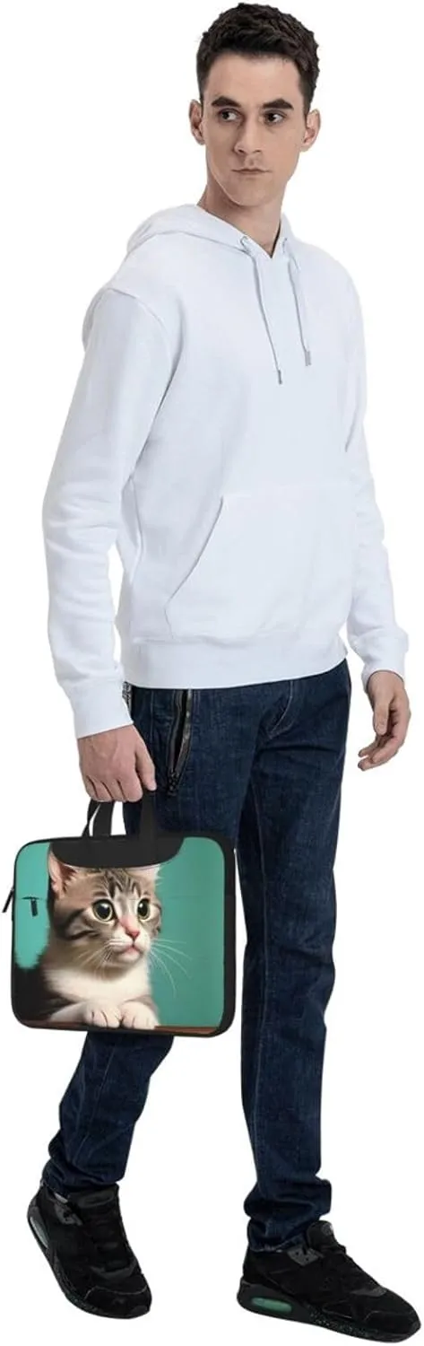 A curious cat Pattern Laptop Bag - with Soft Interior, Multiple Pockets - Ideal for Men, Travel and Business