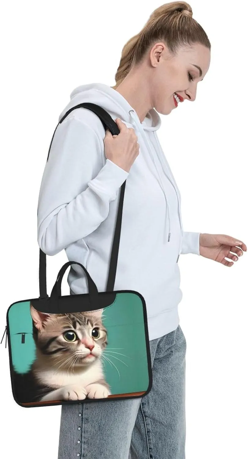 A curious cat Pattern Laptop Bag - with Soft Interior, Multiple Pockets - Ideal for Men, Travel and Business