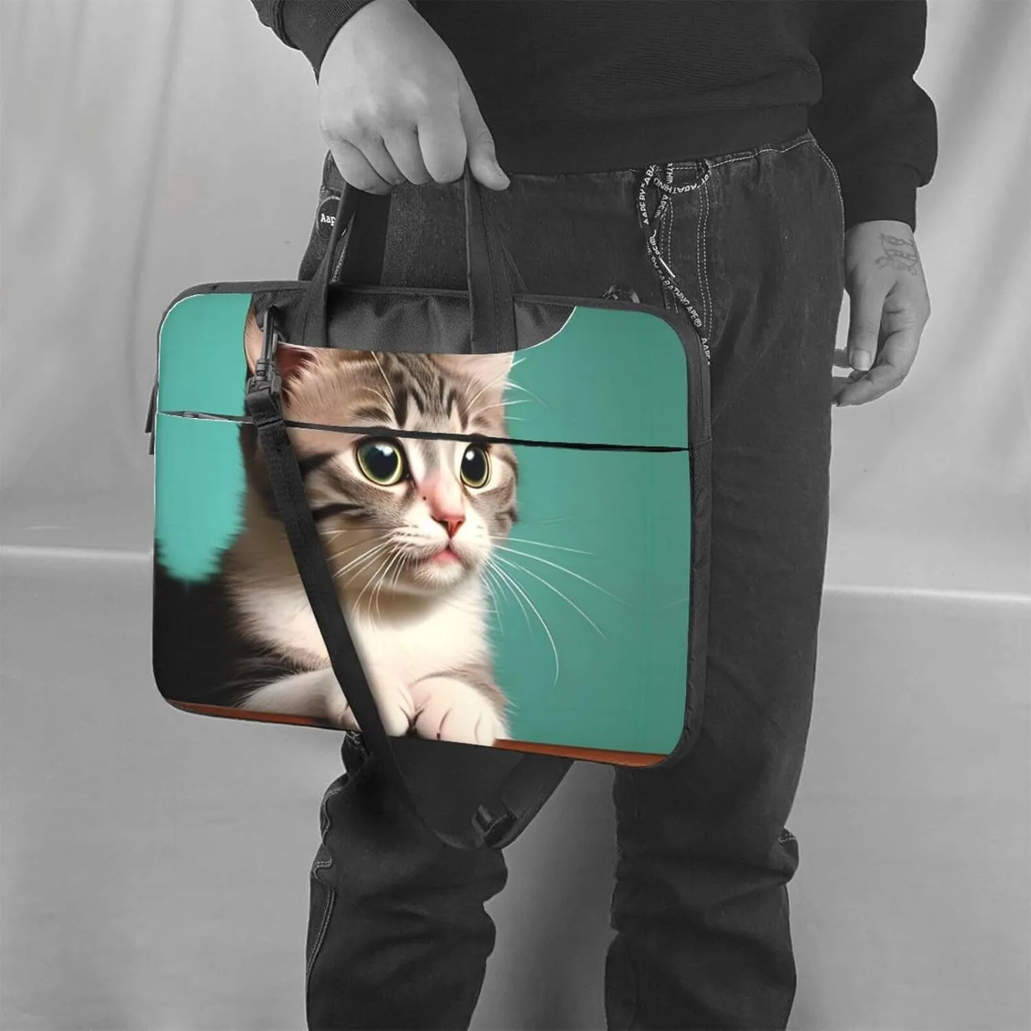A curious cat Pattern Laptop Bag - with Soft Interior, Multiple Pockets - Ideal for Men, Travel and Business