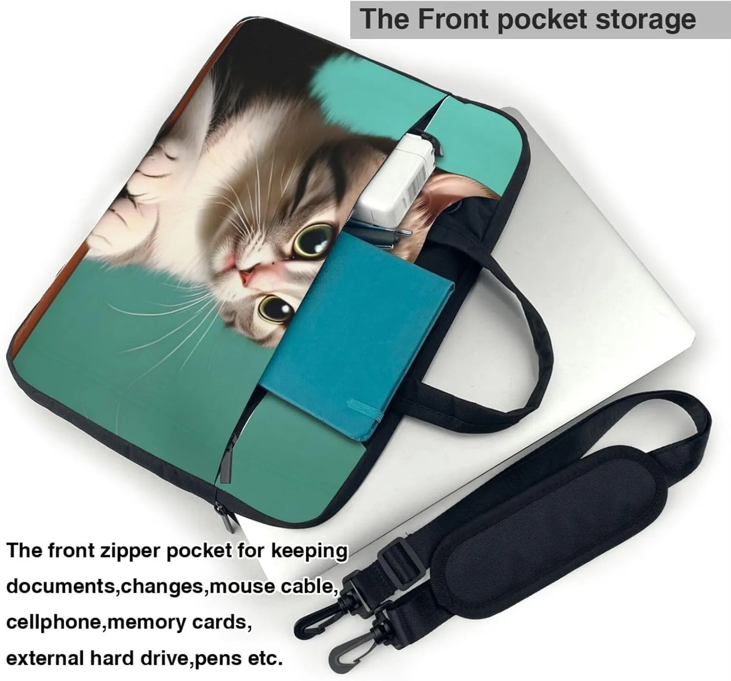 A curious cat Pattern Laptop Bag - with Soft Interior, Multiple Pockets - Ideal for Men, Travel and Business