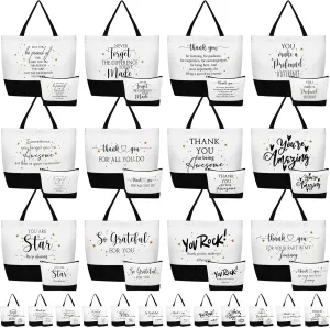 Abbylike 48 Pcs Appreciation Gift Bag Bulk Women Thank You Canvas Tote Cosmetic Bags for Employee Coworker Teacher Nurse